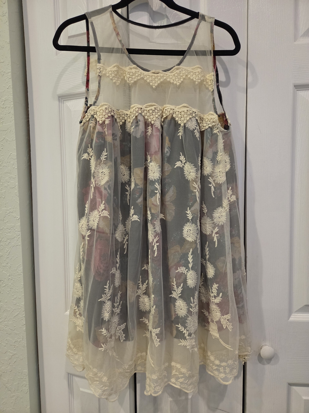 Indigo Thread Co. Floral Lace Overlay Dress in Cream